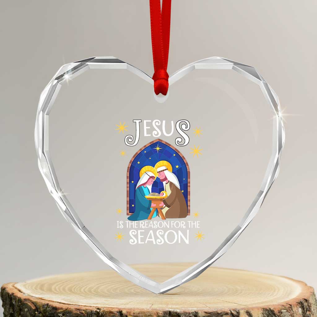 Xmas Nativity Heart Crystal Glass Ornament Jesus Is The Reason For The Season TS09 Transparent Glass 3'' Heart Print Your Wear