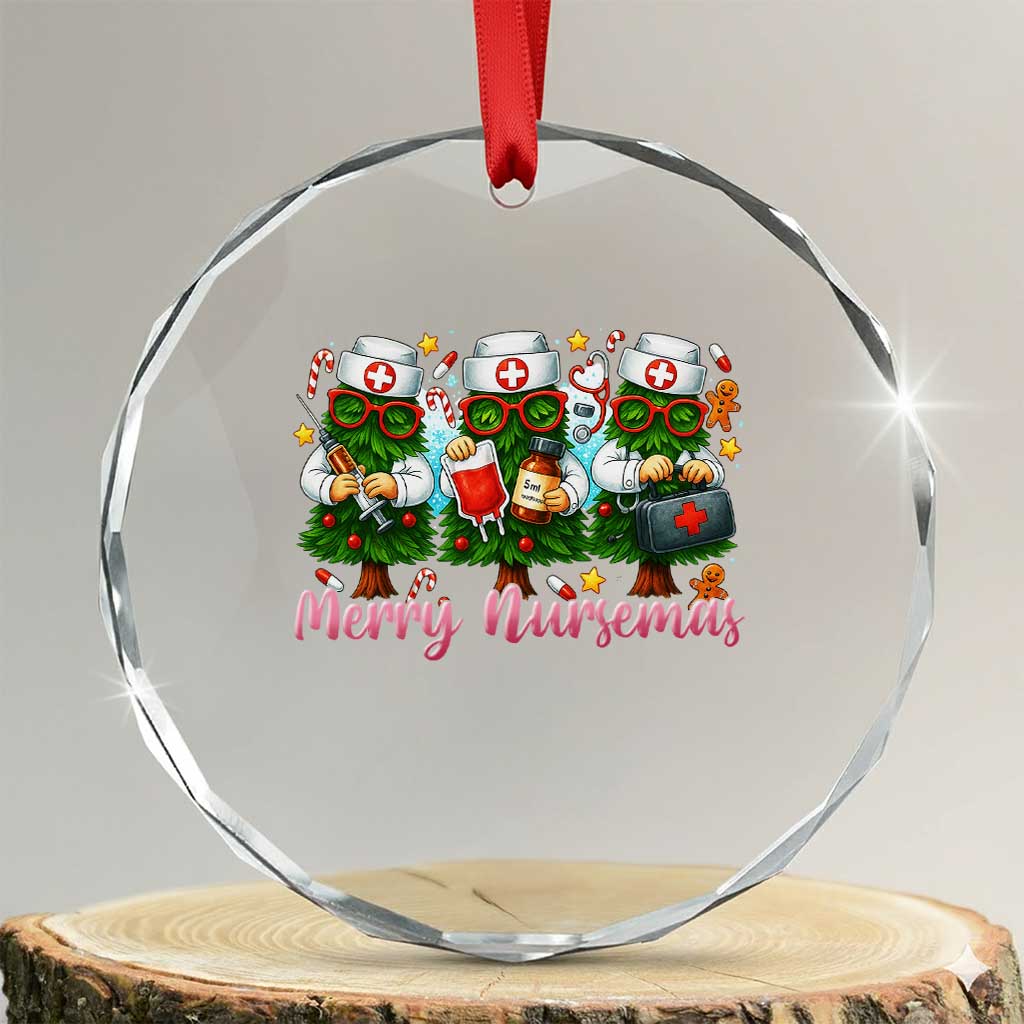 Xmas Nurse Crystal Glass Ornament Funny Merry Nursemas Pine Tree TS12 Transparent Glass 3'' Circle Print Your Wear