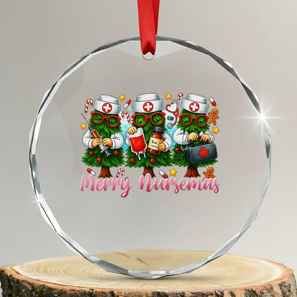 Xmas Nurse Crystal Glass Ornament Funny Merry Nursemas Pine Tree TS12 Transparent Glass 3'' Circle Print Your Wear