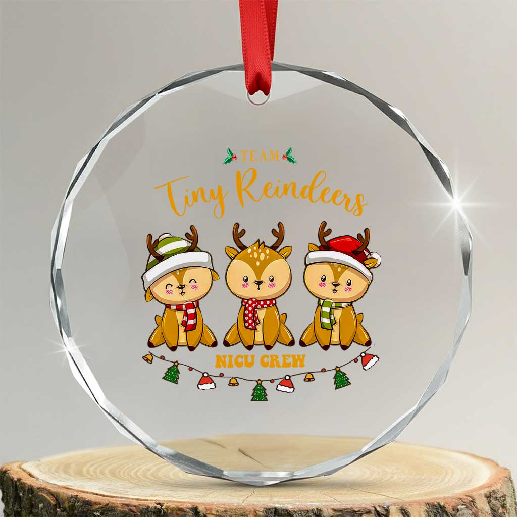 Xmas Nurse Nicu Crew Tiny Reindeer Crystal Glass Ornament TS09 Transparent Glass 3'' Circle Print Your Wear