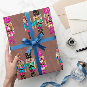 Xmas Nutcracker Wrapping Paper Roll Sequin Sparklle Festive Xmas Vintage TS02 Mocha Print Your Wear