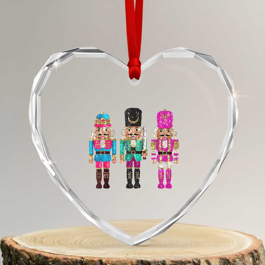 Xmas Nutcracker Heart Crystal Glass Ornament Sequin Sparklle Festive Xmas Vintage TS02 Transparent Glass 3'' Heart Print Your Wear