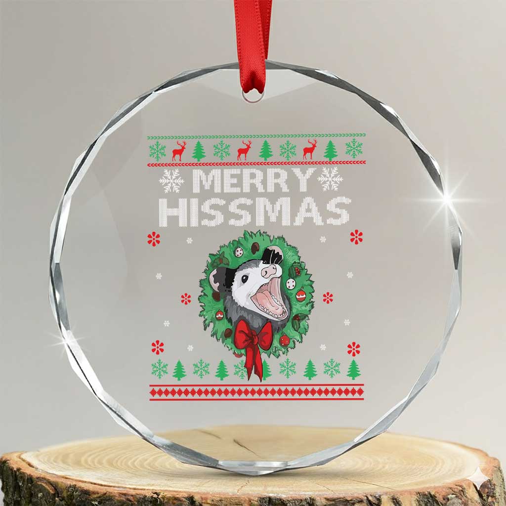 Xmas Opossum Merry Hissmas Crystal Glass Ornament TS09 Transparent Glass 3'' Circle Print Your Wear