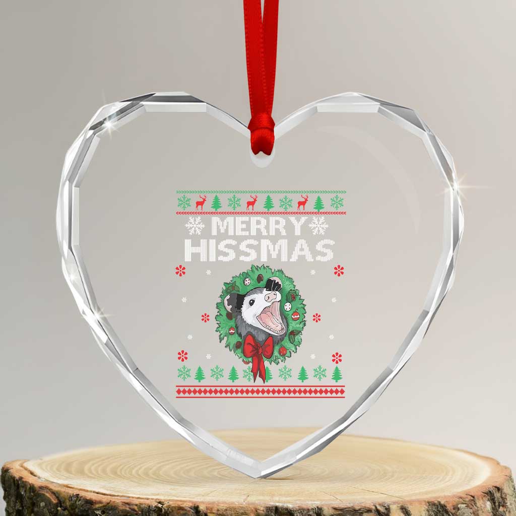Xmas Opossum Merry Hissmas Heart Crystal Glass Ornament TS09 Transparent Glass 3'' Heart Print Your Wear