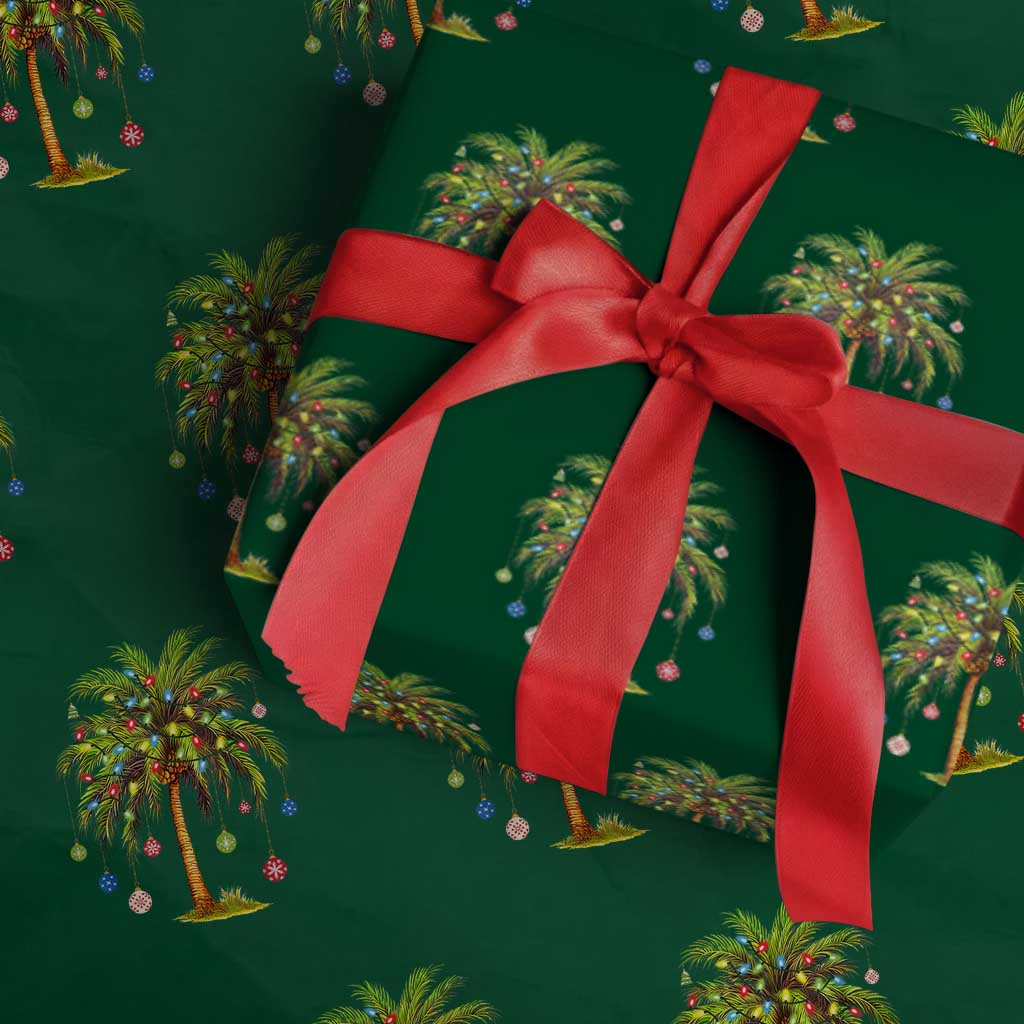 Xmas Palm Tree Wrapping Paper Roll Lights Tropical Hawaiian Holidays TS02 Green Print Your Wear