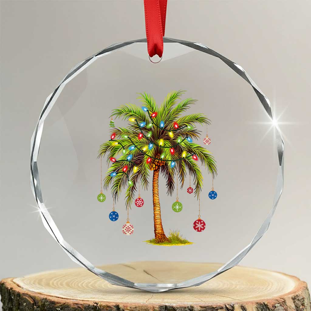 Xmas Palm Tree Lights Crystal Glass Ornament Tropical Hawaiian Holidays TS02 Transparent Glass 3'' Circle Print Your Wear