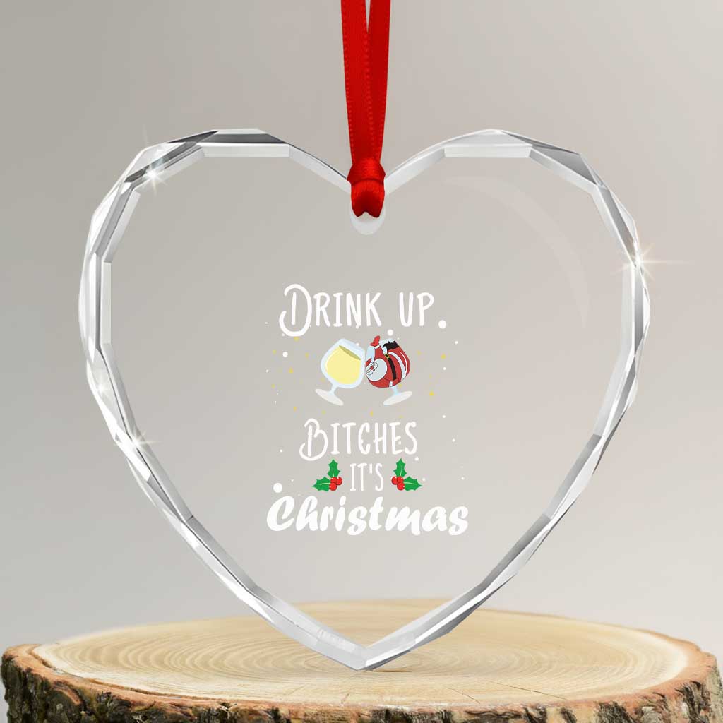Xmas Party Heart Crystal Glass Ornament Drink Up Bitches It's Christmas Drinking Wine TS09 Transparent Glass 3'' Heart Print Your Wear