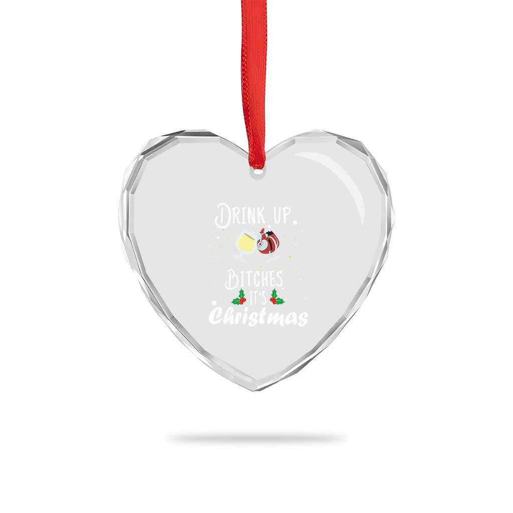 Xmas Party Heart Crystal Glass Ornament Drink Up Bitches It's Christmas Drinking Wine TS09 Print Your Wear