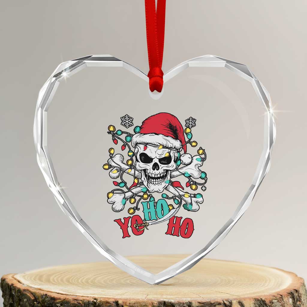 Xmas Pirate Skull Heart Crystal Glass Ornament Yo Ho Ho Boat Cruise Xmas Crossbones TS02 Transparent Glass 3'' Heart Print Your Wear