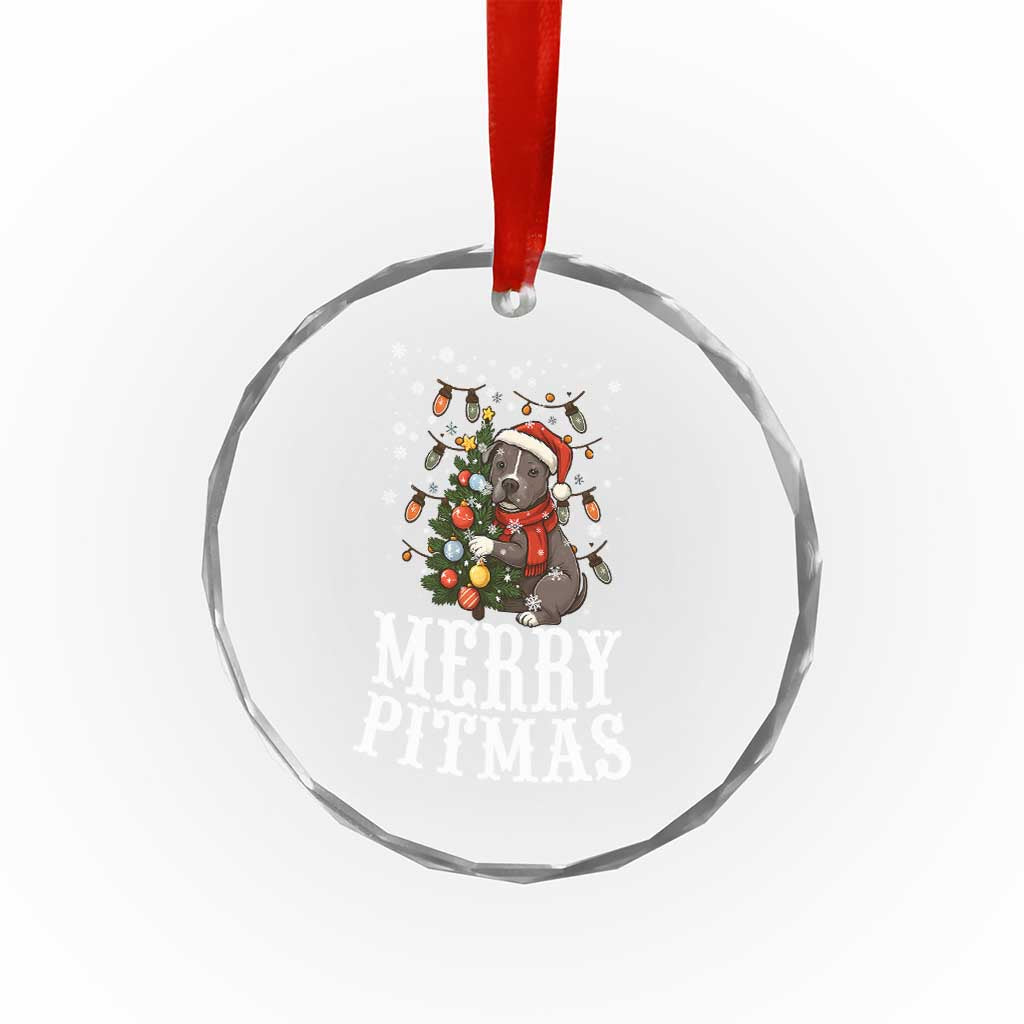 Xmas Pitbull Crystal Glass Ornament Funny Merry Pitmas Tree Hug TS12 Transparent Glass 3'' Circle Print Your Wear