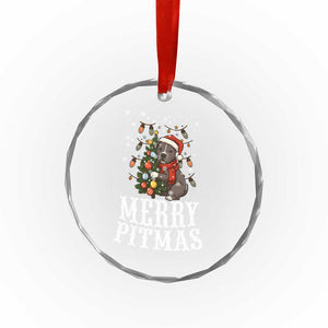 Xmas Pitbull Crystal Glass Ornament Funny Merry Pitmas Tree Hug TS12 Transparent Glass 3'' Circle Print Your Wear
