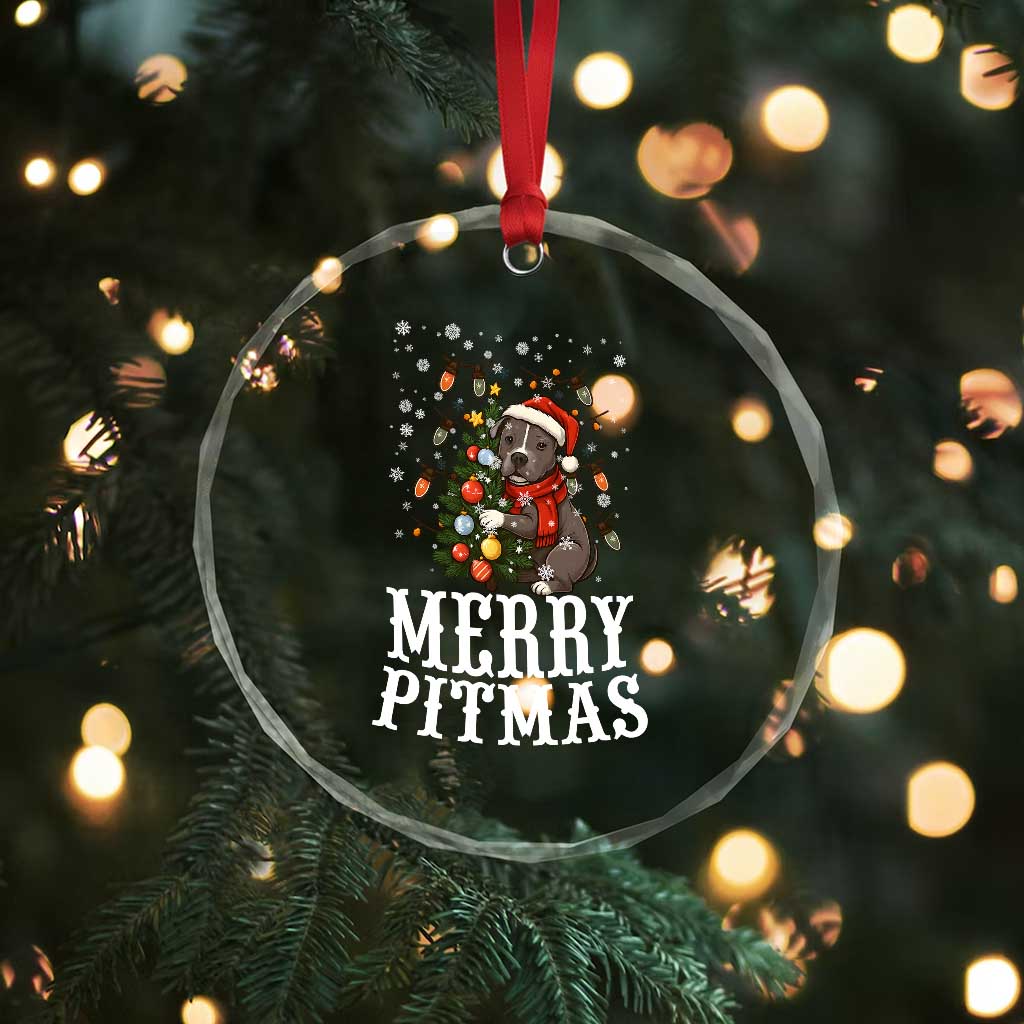 Xmas Pitbull Crystal Glass Ornament Funny Merry Pitmas Tree Hug TS12 Print Your Wear