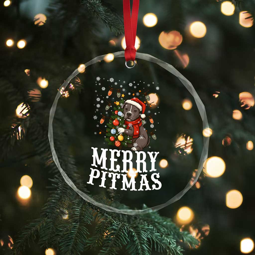 Xmas Pitbull Crystal Glass Ornament Funny Merry Pitmas Tree Hug TS12 Print Your Wear