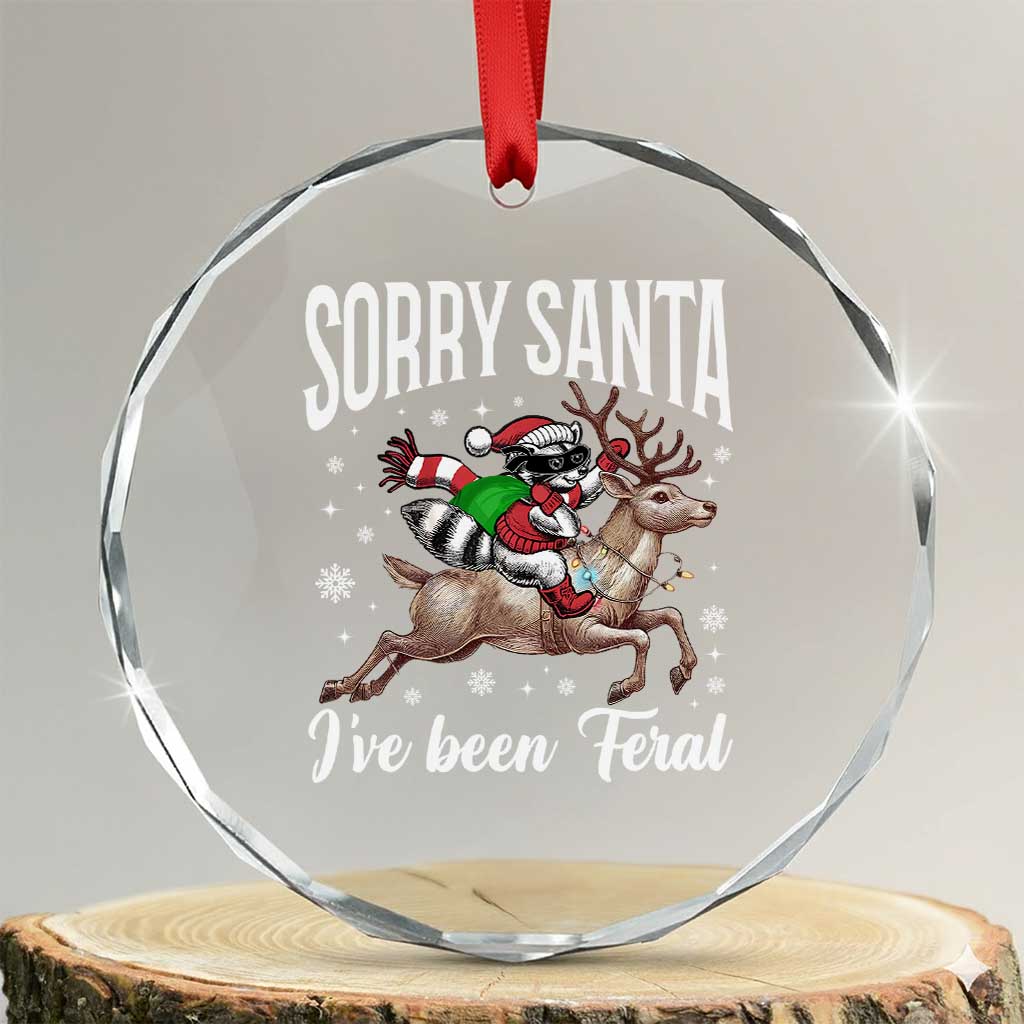 Xmas Raccoon Crystal Glass Ornament Sorry Santa I've Been Feral Funny Weird Xmas Gifts TS10 Transparent Glass 3'' Circle Print Your Wear
