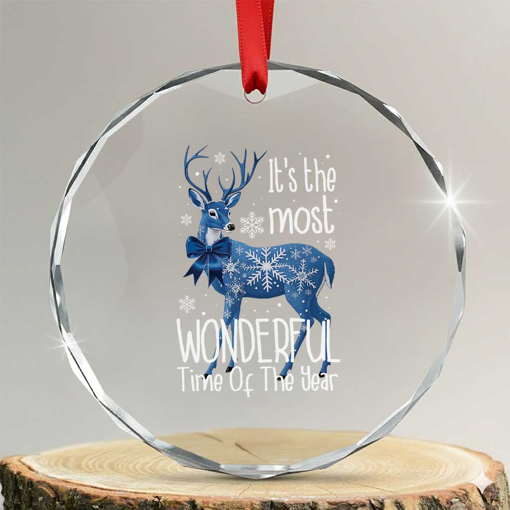 Xmas Reindeer Coquette Crystal Glass Ornament It's The Most Wonderful Time Of The Year TS09 Transparent Glass 3'' Circle Print Your Wear