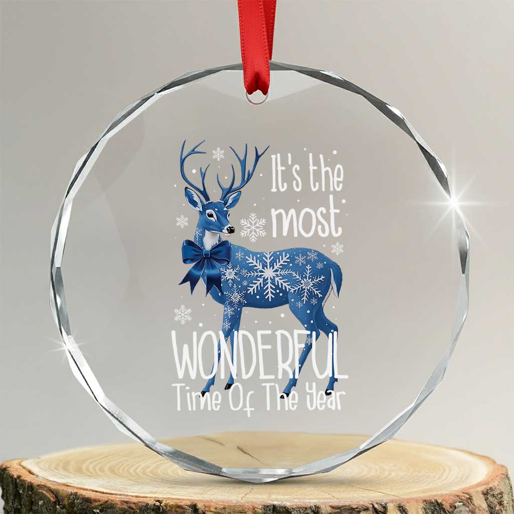 Xmas Reindeer Coquette Crystal Glass Ornament It's The Most Wonderful Time Of The Year TS09 Transparent Glass 3'' Circle Print Your Wear
