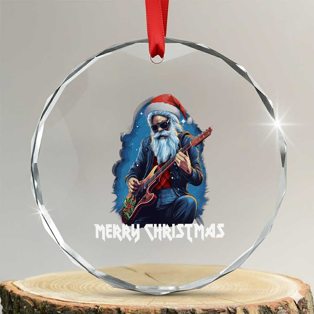 Xmas Rock Lover Crystal Glass Ornament Sleigher Hail Santa Electric Guitar TS09 Transparent Glass 3'' Circle Print Your Wear