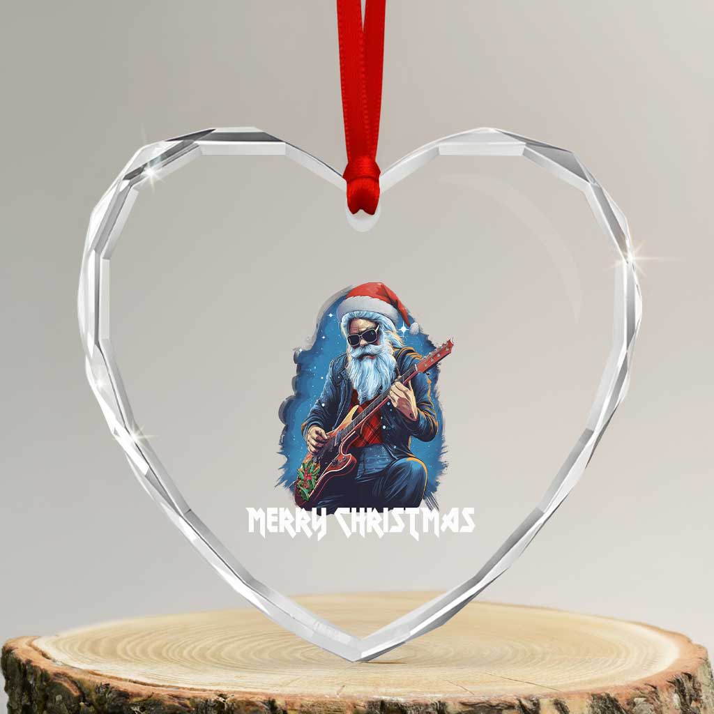 Xmas Rock Lover Heart Crystal Glass Ornament Sleigher Hail Santa Electric Guitar TS09 Transparent Glass 3'' Heart Print Your Wear