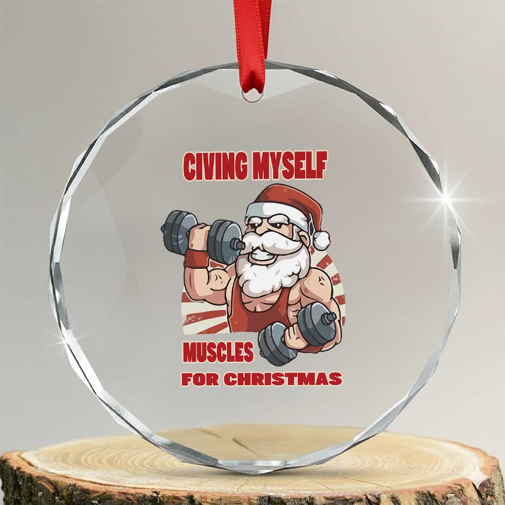 Xmas Santa Gymer Crystal Glass Ornament Civing Muscles Santa Weightlifting TS09 Transparent Glass 3'' Circle Print Your Wear