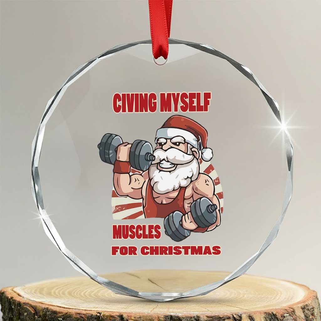Xmas Santa Gymer Crystal Glass Ornament Civing Muscles Santa Weightlifting TS09 Transparent Glass 3'' Circle Print Your Wear