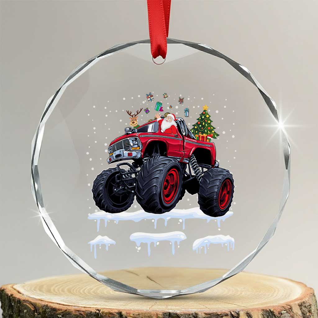 Xmas Santa Monster Truck Crystal Glass Ornament American Offroad Xmas Boys Kids Toddler Youth TS10 Transparent Glass 3'' Circle Print Your Wear