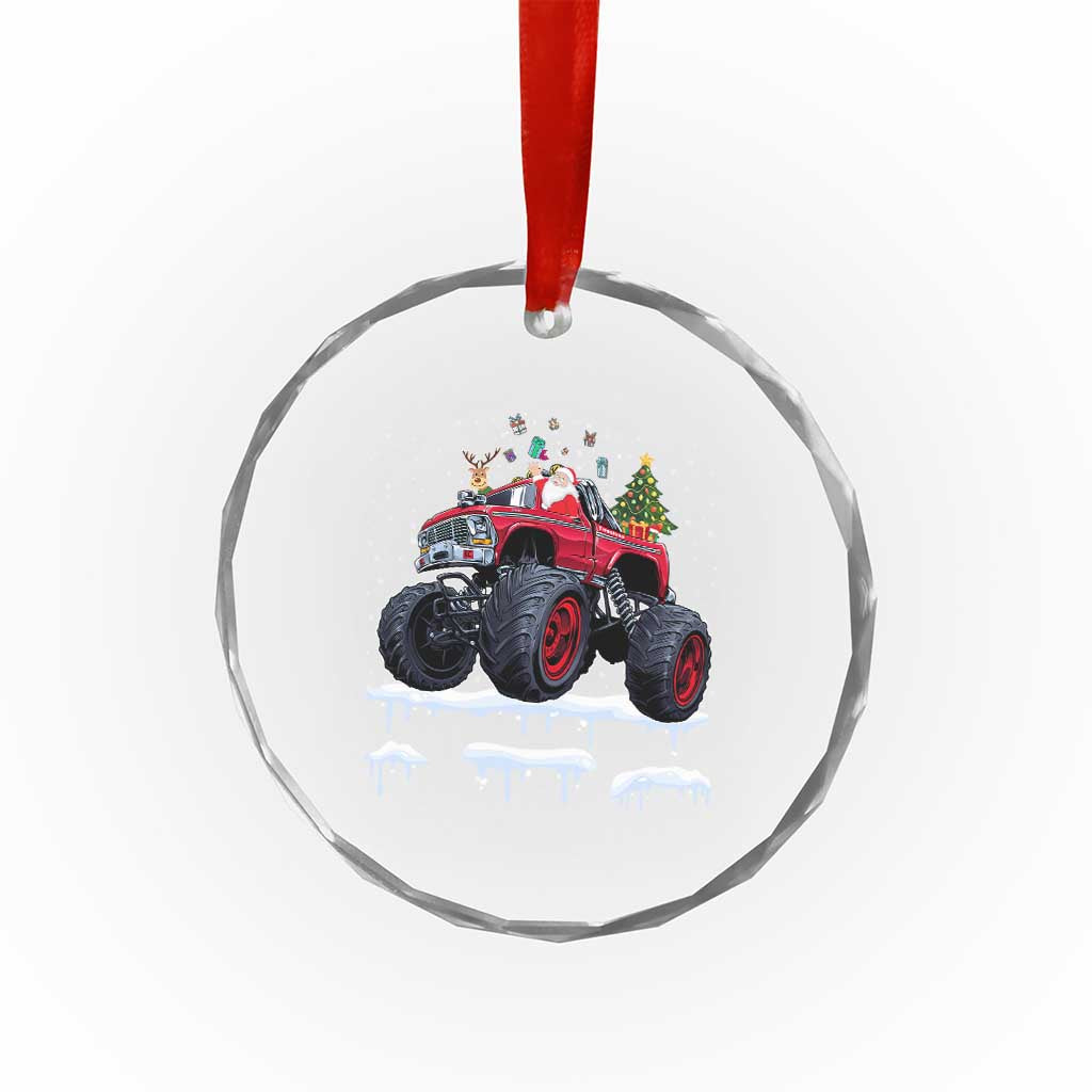 Xmas Santa Monster Truck Crystal Glass Ornament American Offroad Xmas Boys Kids Toddler Youth TS10 Print Your Wear