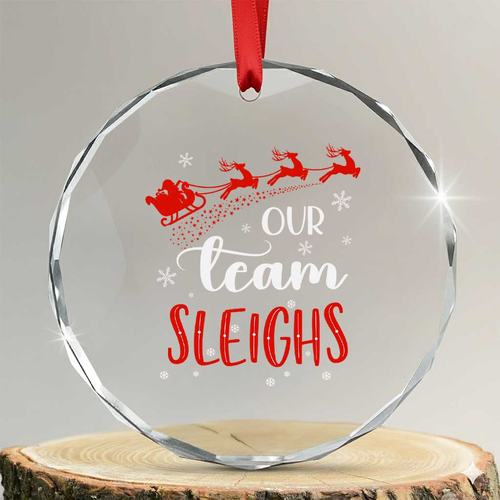 Xmas Santa Reindeer Our Team Sleigh Crystal Glass Ornament TS09 Transparent Glass 3'' Circle Print Your Wear