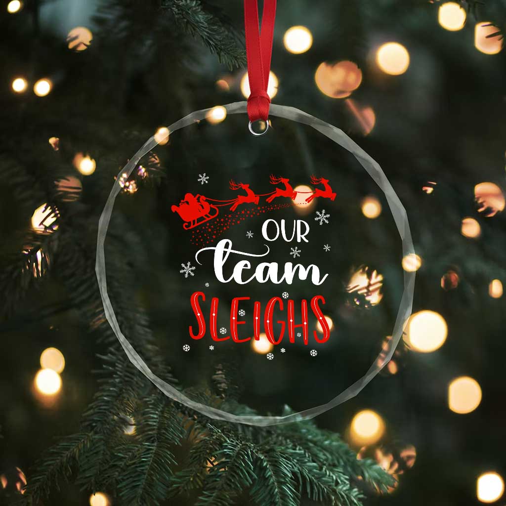 Xmas Santa Reindeer Our Team Sleigh Crystal Glass Ornament TS09 Print Your Wear