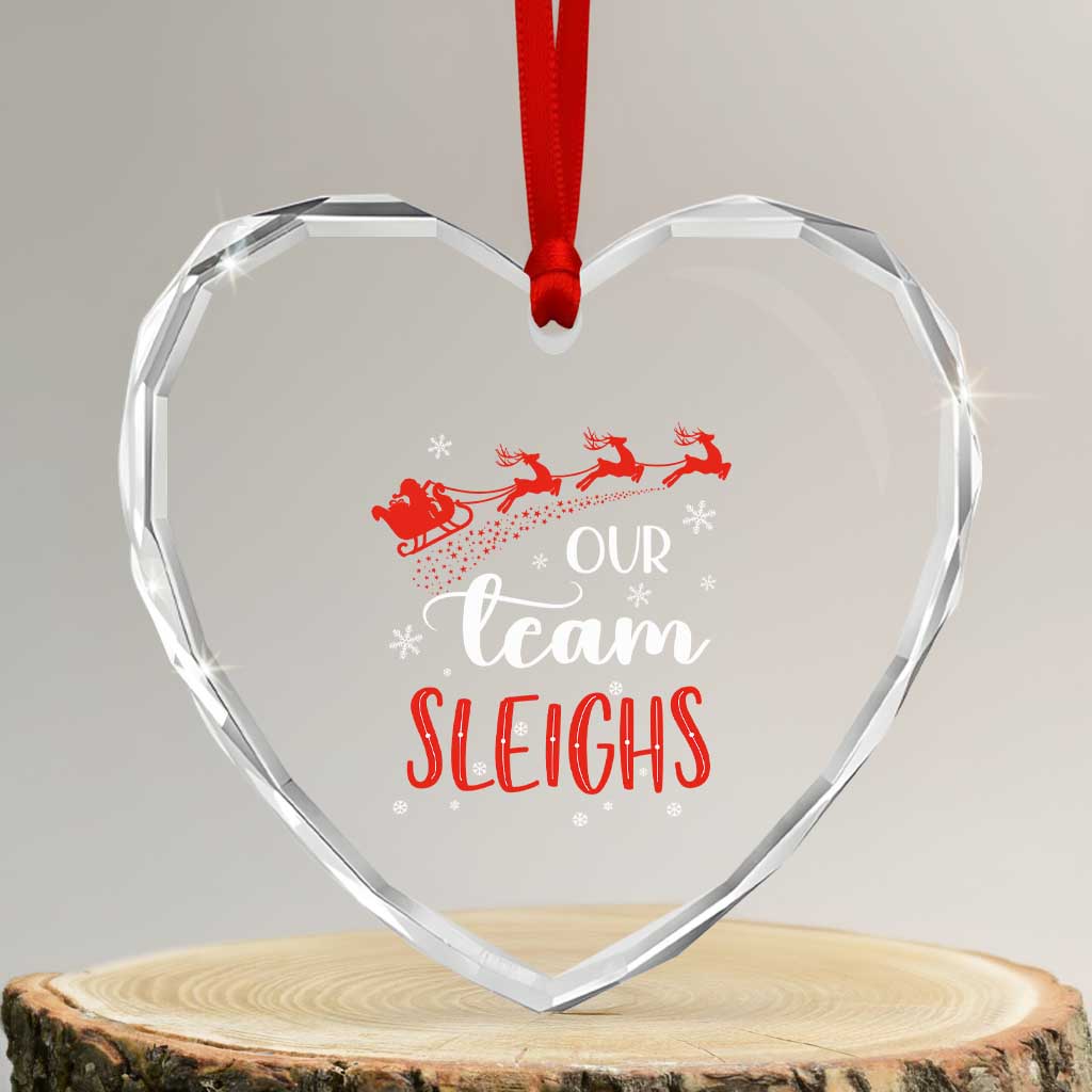 Xmas Santa Reindeer Our Team Sleigh Heart Crystal Glass Ornament TS09 Transparent Glass 3'' Heart Print Your Wear