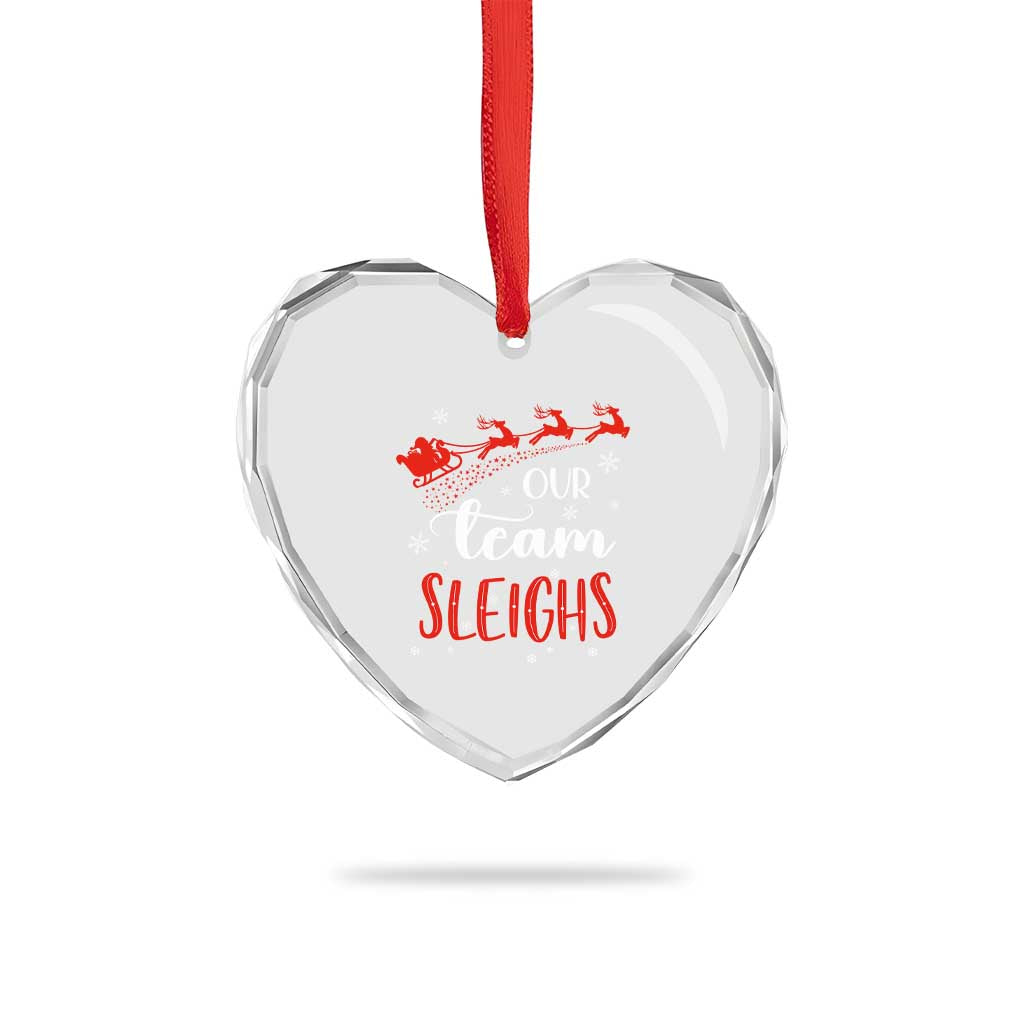 Xmas Santa Reindeer Our Team Sleigh Heart Crystal Glass Ornament TS09 Print Your Wear