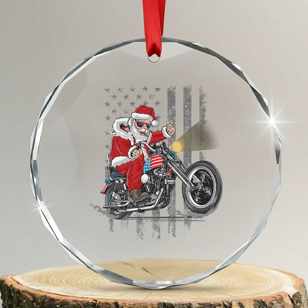 Xmas Santa Riding Motorbike Patriotic USA Crystal Glass Ornament TS09 Transparent Glass 3'' Circle Print Your Wear