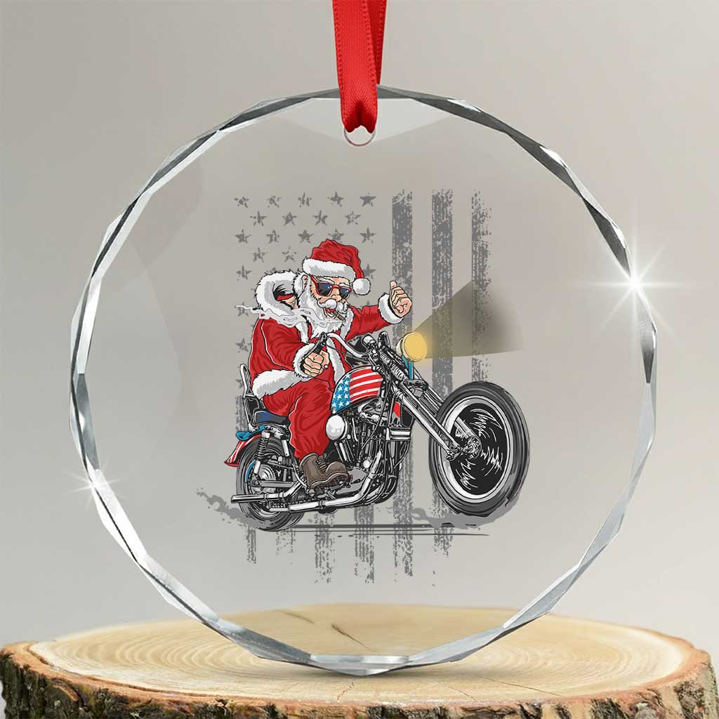 Xmas Santa Riding Motorbike Patriotic USA Crystal Glass Ornament TS09 Transparent Glass 3'' Circle Print Your Wear