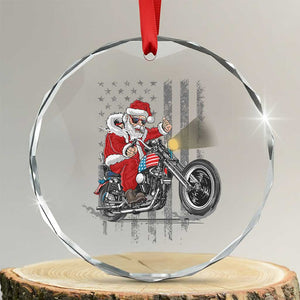 Xmas Santa Riding Motorbike Patriotic USA Crystal Glass Ornament TS09 Transparent Glass 3'' Circle Print Your Wear