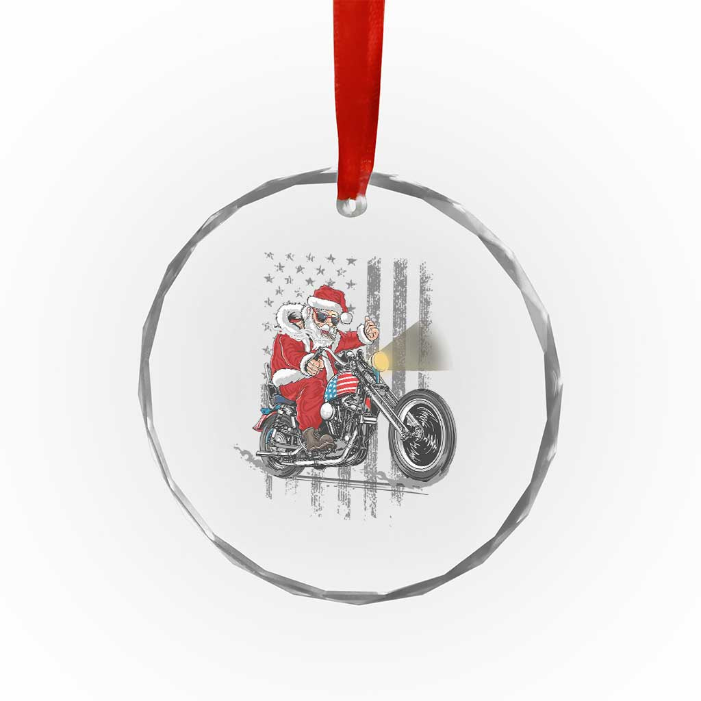 Xmas Santa Riding Motorbike Patriotic USA Crystal Glass Ornament TS09 Print Your Wear