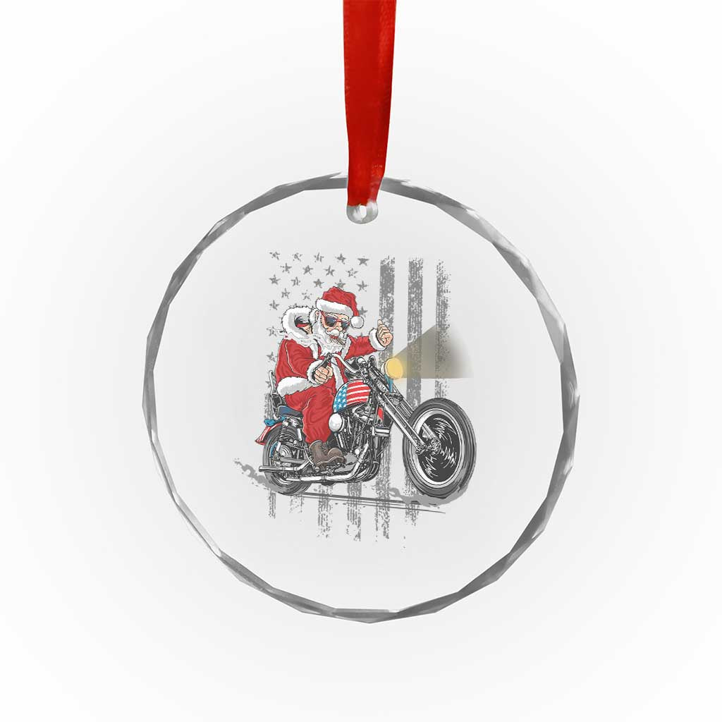 Xmas Santa Riding Motorbike Patriotic USA Crystal Glass Ornament TS09 Print Your Wear