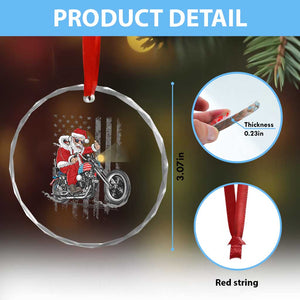Xmas Santa Riding Motorbike Patriotic USA Crystal Glass Ornament TS09 Print Your Wear