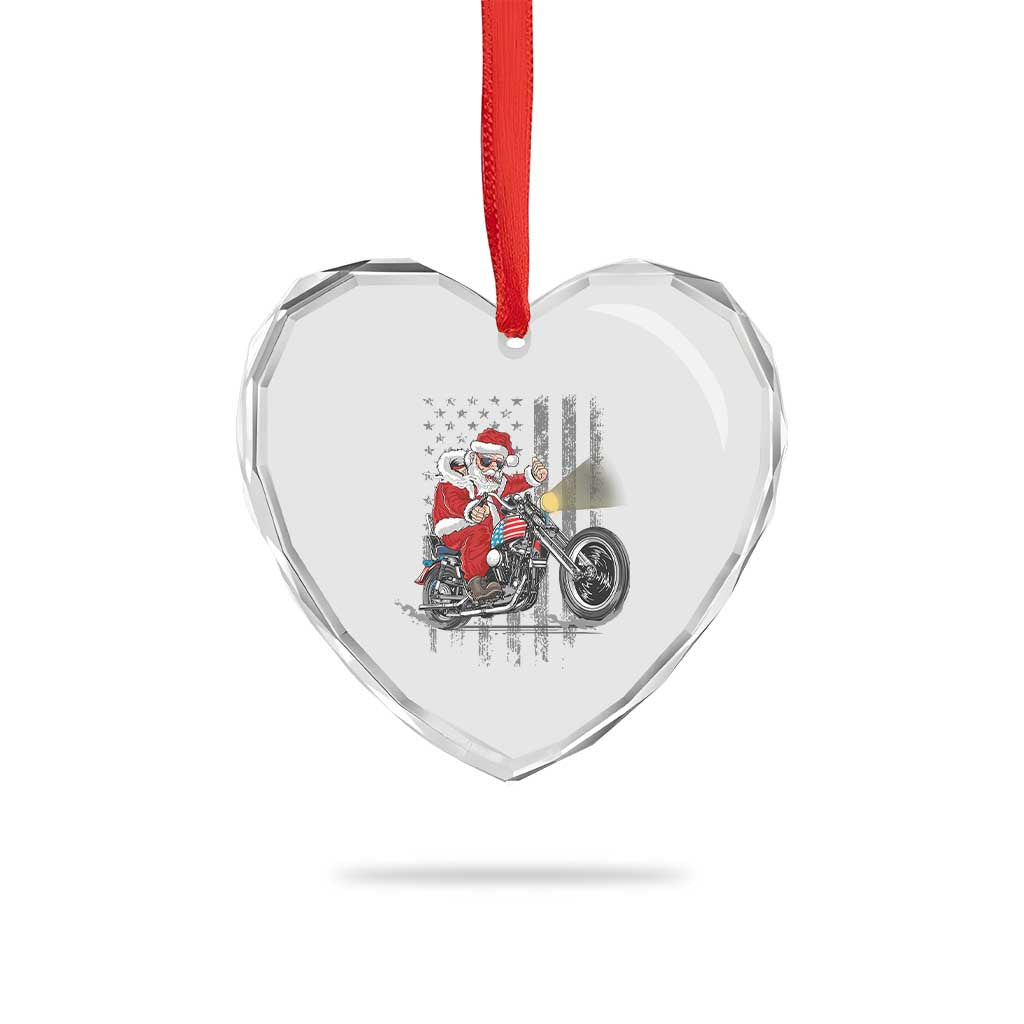 Xmas Santa Riding Motorbike Patriotic USA Heart Crystal Glass Ornament TS09 Print Your Wear