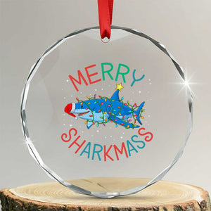 Xmas Shark Crystal Glass Ornament Funny Merry Sharkmas Xmas Gift TS12 Transparent Glass 3'' Circle Print Your Wear