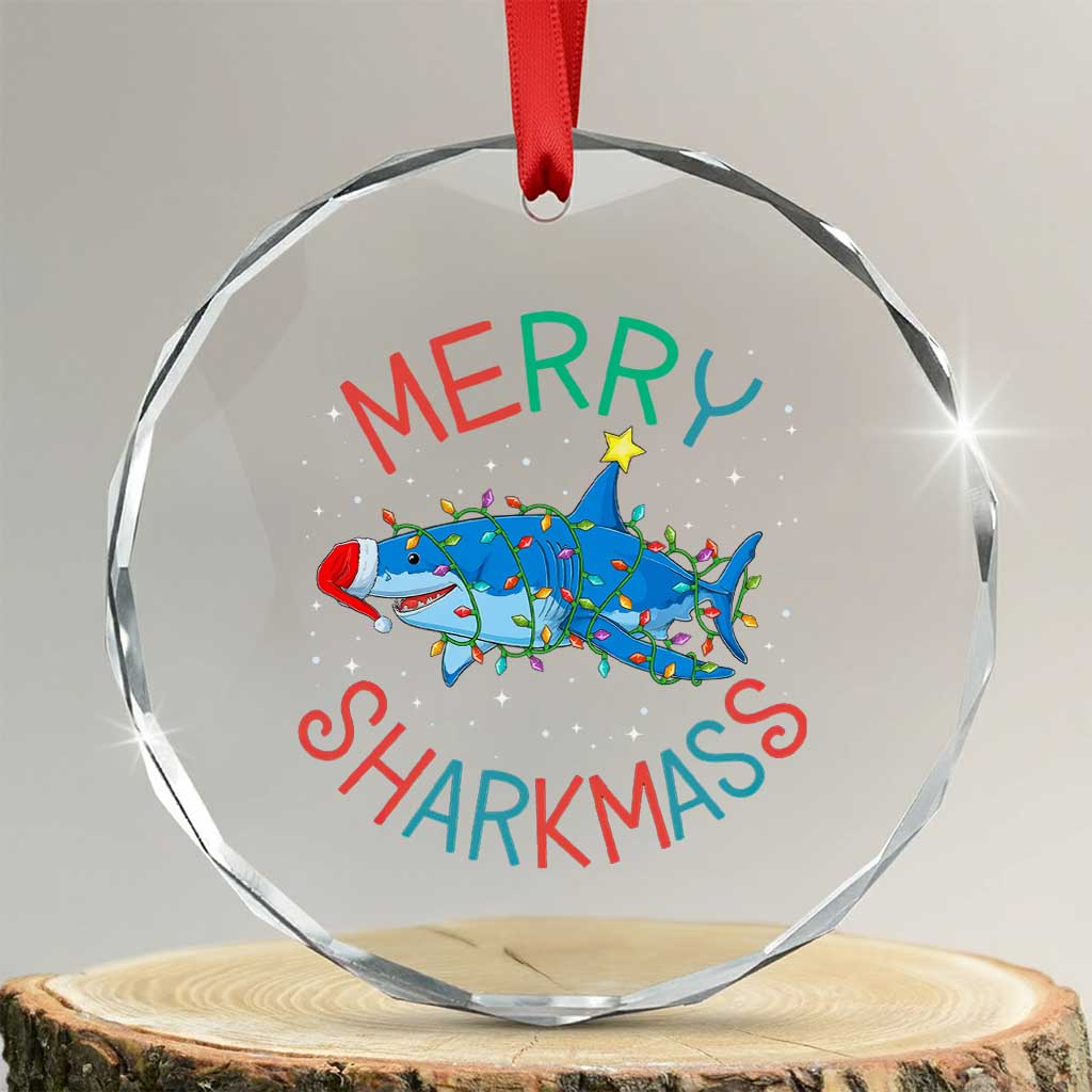 Xmas Shark Crystal Glass Ornament Funny Merry Sharkmas Xmas Gift TS12 Transparent Glass 3'' Circle Print Your Wear