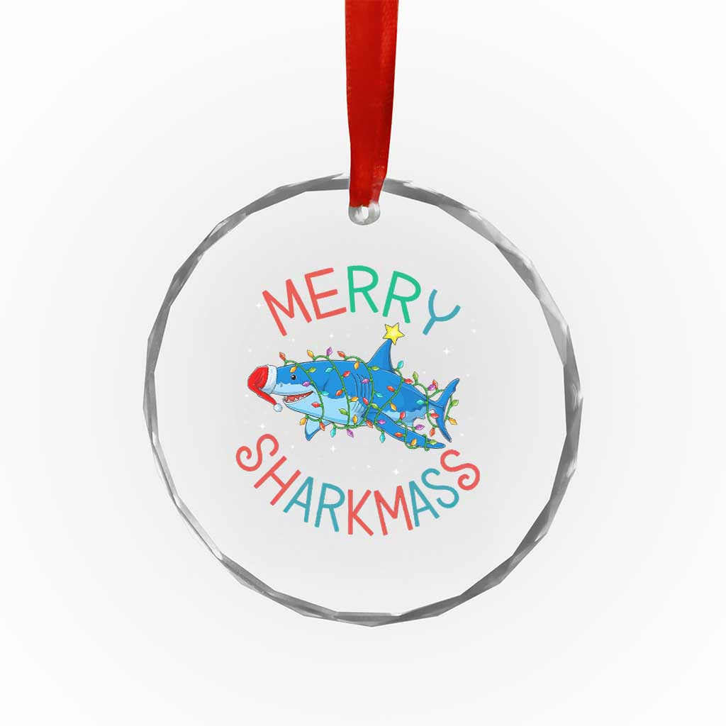Xmas Shark Crystal Glass Ornament Funny Merry Sharkmas Xmas Gift TS12 Transparent Glass 3'' Circle Print Your Wear