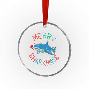 Xmas Shark Crystal Glass Ornament Funny Merry Sharkmas Xmas Gift TS12 Transparent Glass 3'' Circle Print Your Wear