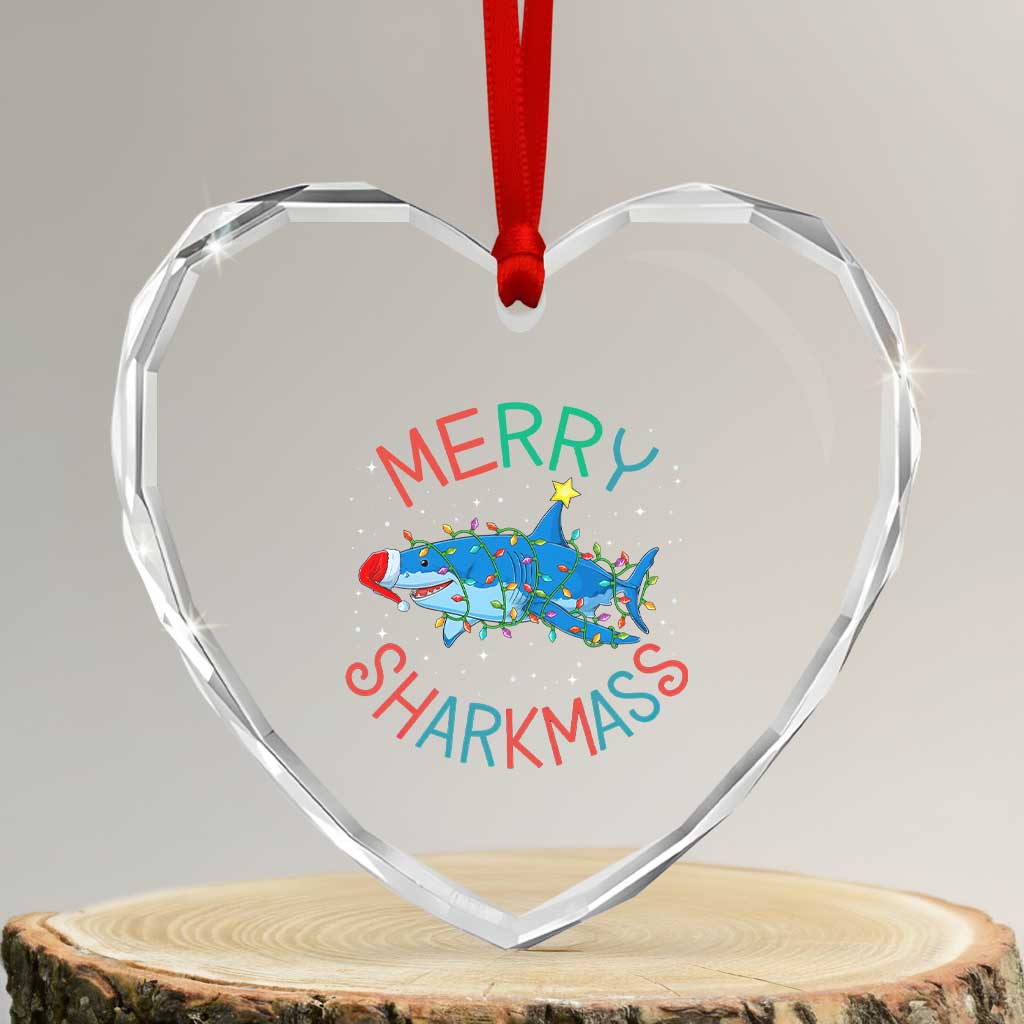 Xmas Shark Heart Crystal Glass Ornament Funny Merry Sharkmas Xmas Gift TS12 Transparent Glass 3'' Heart Print Your Wear