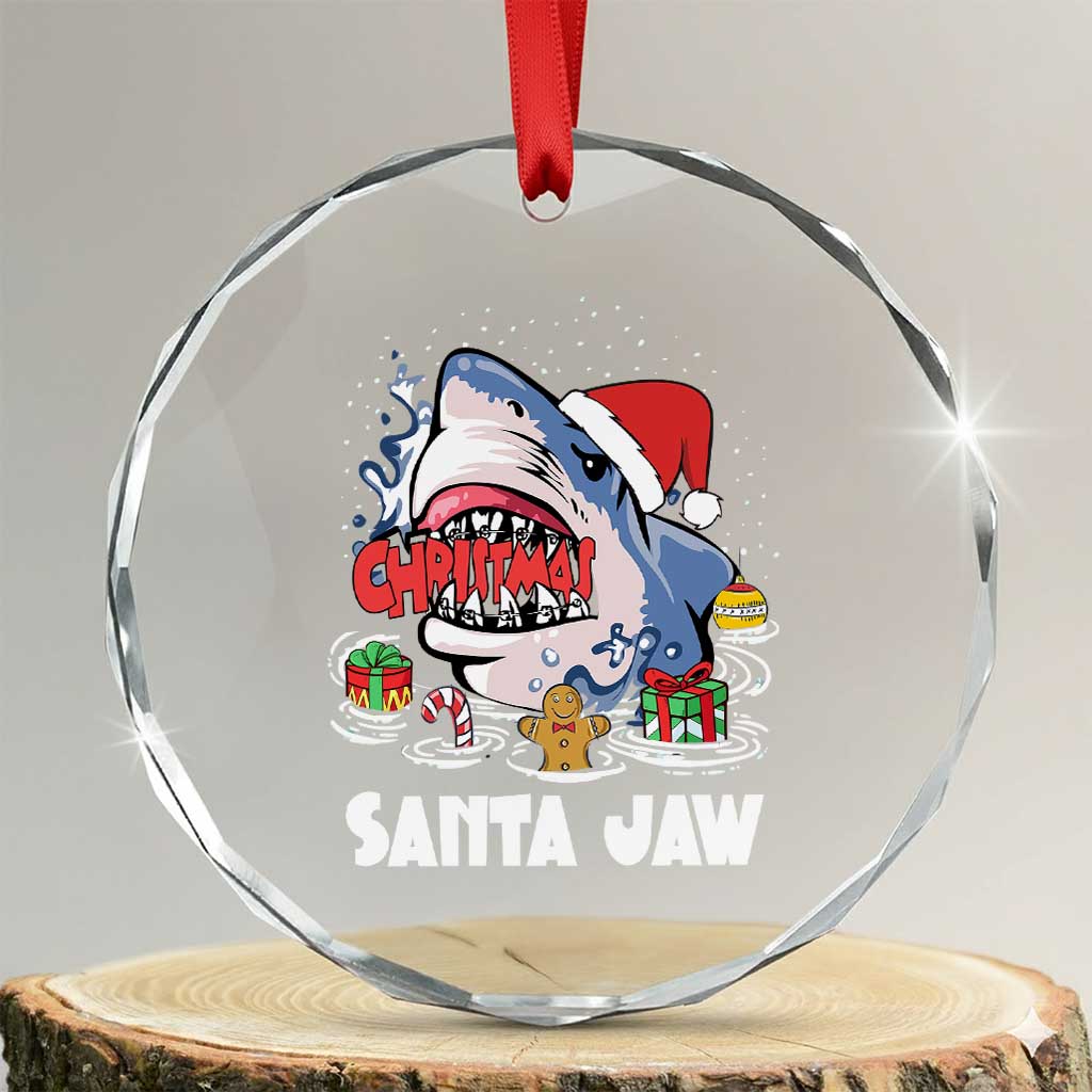 Xmas Shark Santa Jaws Crystal Glass Ornament TS09 Transparent Glass 3'' Circle Print Your Wear