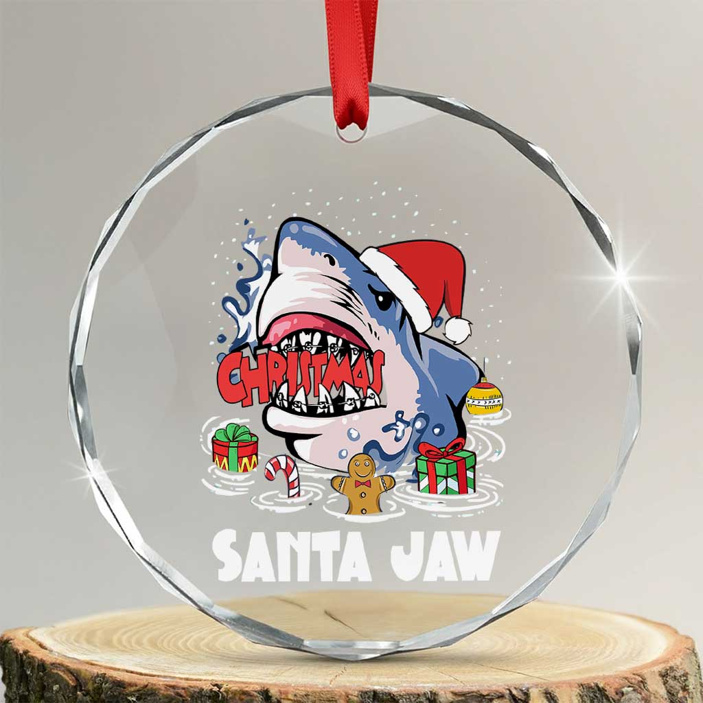 Xmas Shark Santa Jaws Crystal Glass Ornament TS09 Transparent Glass 3'' Circle Print Your Wear