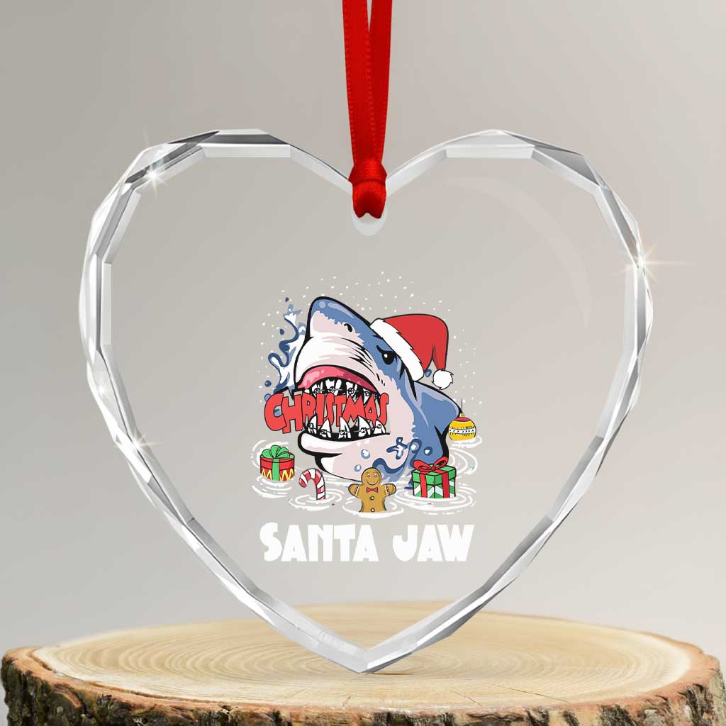 Xmas Shark Santa Jaws Heart Crystal Glass Ornament TS09 Transparent Glass 3'' Heart Print Your Wear