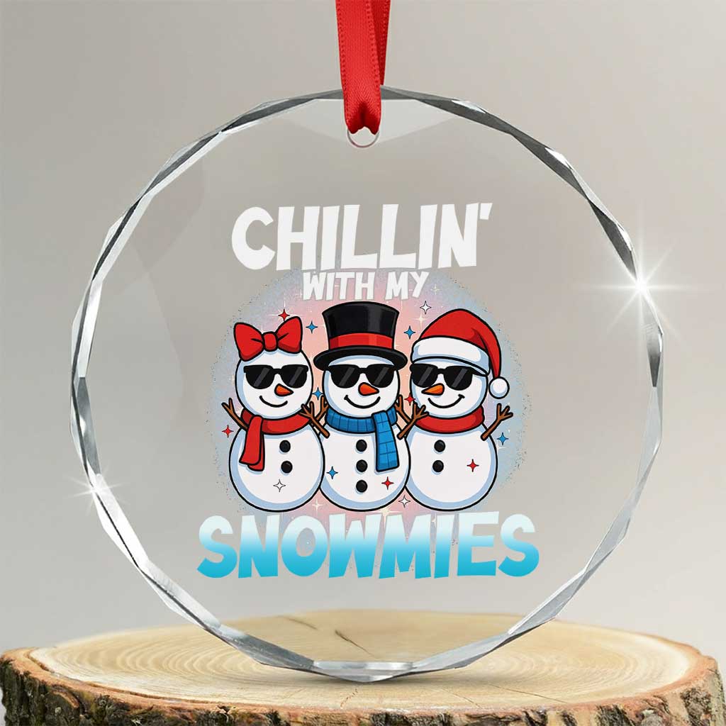 Xmas Snowman Crystal Glass Ornament Chillin With My Snowmies Christmas Snowman TS12 Transparent Glass 3'' Circle Print Your Wear