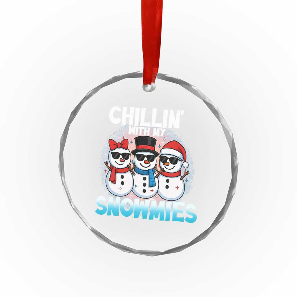 Xmas Snowman Crystal Glass Ornament Chillin With My Snowmies Christmas Snowman TS12 Transparent Glass 3'' Circle Print Your Wear