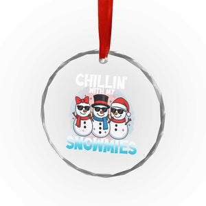 Xmas Snowman Crystal Glass Ornament Chillin With My Snowmies Christmas Snowman TS12 Transparent Glass 3'' Circle Print Your Wear