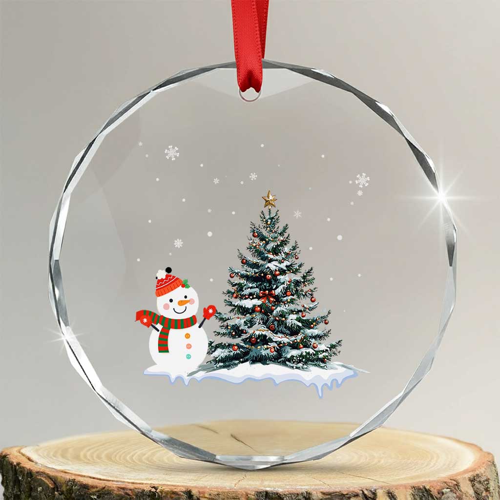 Xmas Snowman Crystal Glass Ornament Funny Snowmen With Christmas Tree TS12 Transparent Glass 3'' Circle Print Your Wear