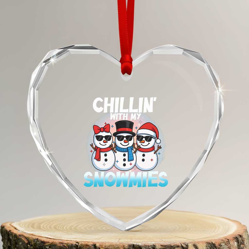 Xmas Snowman Heart Crystal Glass Ornament Chillin With My Snowmies Christmas Snowman TS12 Transparent Glass 3'' Heart Print Your Wear
